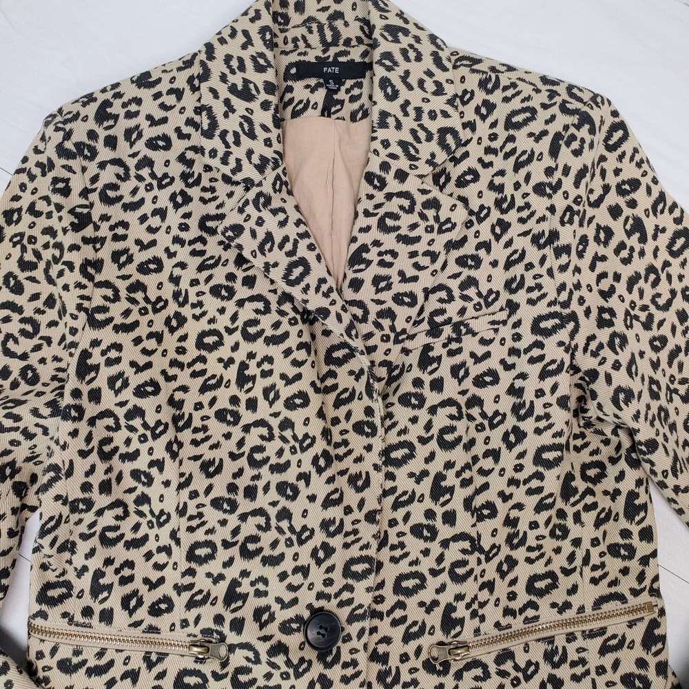Fate Womens Leopard Print Cotton Blazer Tan Black Size S Mob Wife Indie Sleaze